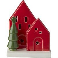 HOME STORY LED Objekt Häuser mit Tannen rot PorzellanKunststoff Maße cm B 125 H 15 T 90 Weihnachten Höffner