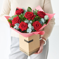 6 Red Rose Gift Box | Luxury Red Roses Hand-Tied in Elegant Gift Box | Artisan Florist Arrangement | Fresh Flowers Delivered
