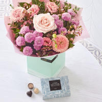 The Sweetest Treat | Pastel Flower Gift Box with Chocolates | Handcrafted by Local Florist | Pink and Peach Blooms | 7 Day Freshness Guaranteed