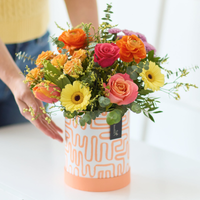 The Hatbox of Joy | Bright Mixed Flower Arrangement in Decorative Hatbox | Handcrafted by Local Florist | Table Centerpiece Gift