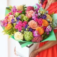 The Grand Gesture | Luxurious Handcrafted Bouquet | Vibrant Peach Orange Cerise Purple Green Flowers | Expert Local Florist Arrangement