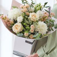The Perfect Peace | Neutral Fresh Flower Bouquet with Roses and Chrysanthemums | Handcrafted by Local Florist | Soft White Cream Peach Arrangement