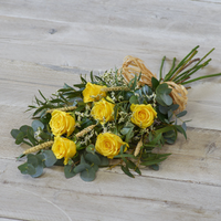 Simple Rose Sheaf | Elegant Roses and Eucalyptus with Dried Wheat and Raffia Bow | Thoughtful Funeral Flower Arrangement