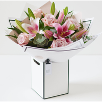 Beautifully Simple Pink Rose and Lily Bouquet | Handcrafted Elegant Minimalist Arrangement | Fresh Pink Roses and Lilies | Eco-Friendly Packaging
