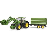 BRUDER John Deere 7R 350 mit Frontlader und Tandemachstransportanhnger (grn)