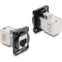 D-Typ Modul RJ45 Buchse zu Buchse 90° gewinkelt Cat.6A schwarz / silber