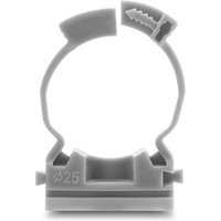 Kabelschlauchhalter mit Verschlussclip, schraubbar für 25 mm Kabelschutzschlauch, 100 Stück, grau