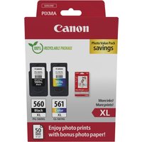 Canon PG-560XL/CL-561XL Photo Value Pack - Glänzend - 2er-Pack - Hohe Ergiebigkeit - Schwarz, Farbe (Cyan, Magenta, Gelb) - original - Hängebox - Tintenpatrone / Papierkit - für PIXMA TS5350, TS5351, TS5352, TS5353, TS7450 (3712C008) Canon PG-560XL/CL-561XL Photo Value Pack - Glänzend - 2er-Pack - Hohe Ergiebigkeit - Schwarz, Farbe (Cyan, Magenta, Gelb) - original - Hängebox - Tintenpatrone / Papierkit - für PIXMA TS5350, TS5351, TS5352, TS5353, TS7450 (3712C008)