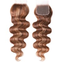 Nadula Body Wave 4x4 Lace Closure Free Part 1 PC Honey Blond Highlight Brown Color