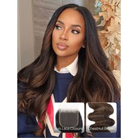 Nadula 1PC Body Wave Chestnut Brown Ombre Color 4x4 Inch Free Part Lace Closure 100% Human Hair