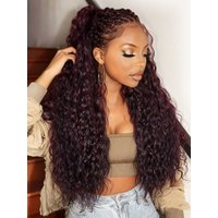 Nadula 13x4 Burgundy Plum Water Wave Lace Frontal Wig Pre-everything Invisible Knots Put on and Go Wig with Drawstring