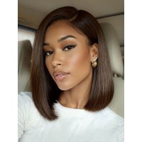Nadula 7x5 Dark Chocolate Brown Yaki Straight Side Part Bob Wig Shoulder-Length Wig Put On And Go Glueless Human Hair Wig
