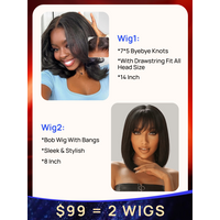 Get 10% Off $99 for 2 Wigs Nadula 10Inch Drawstring 8Inch Bob