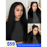 $59 = 16" | Nadula Flash Sale V Part Kinky Straight Hair Wigs Glueless Human Hair Wig Beginner Friendly
