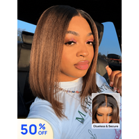 50% OFF | Nadula Flash Sale Chestnut Brown Ombre Yaki Straight Bob 7x5 & 13x4 Put On and Go Wig Bye Bye Knots Glueless Human Hair Wigs
