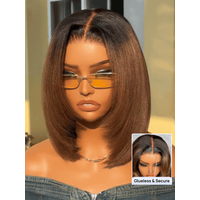 70%OFF Sale | Nadula Flash Sale Chestnut Brown Ombre Yaki Straight Bob Wig 7x5 Natural Looking Glueless Wig with Invisi Drawstring