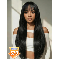 $79=18-inch | Nadula Flash Sale Minimalist Lace Long Layered Yaki Straight Wig with Bang Glueless Human Hair Wig Beginner Friendly
