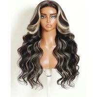 Nadula 7x5 No Slip Wig Black with Honey Blonde Highlights Long Layered Wavy Wig Glueless Human Hair Wig