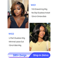 $89=2 Wigs| Nadula 12 Inch 7*5 Byebye Knots Ombre Drawstring Wig and 12 Inch U Part Body Wave Bob Wig