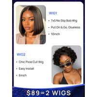 $89=2 Wigs | Nadula BOGO 7x5 Bye Bye Knots Straight Bob Wigs and Short Pixie Wigs