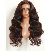 Nadula 13x4 Lace Frontal Chocolate Mahogany Color With Curtain Bangs Ear To Ear Lace Glueless Wig with Invisi Drawstring