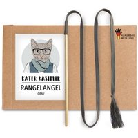 Kater Kasimir RANGELANGEL - Die natürliche Spielangel für Katzen, mit grauem Baumwollband und Buchenholzstab