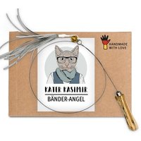 Kater Kasimir Premium Katzenangel mit handgemachtem Anhänger aus lustigen Bändern