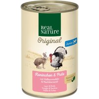REAL NATURE nourriture humide chien, junior Lapin et dinde 6x400 g