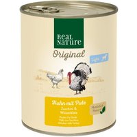 REAL NATURE Light nourriture humide chien, adulte, Dinde & Poulet 6x800 g