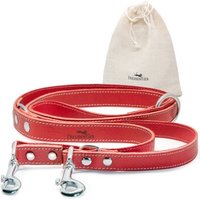 Freudentier Hundeleine aus Leder, verstellbar rot 2 cm