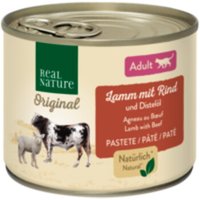 REAL NATURE Original nourriture humide chat, adulte agneau au bœuf et à l’huile de chardon 24x200 g