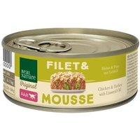 REAL NATURE Original nourriture humide pour chat, adulte, filet & mousse Poulet & dinde à l'huile de lin 6x85 g