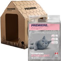PREMIERE Excellent litière agglomérante parfumée au talc pour bébé 12 kg + Maison pour chats gratuite