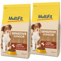 MultiFit Trockenfutter Hund, Junior, Sensitive, mit Lamm, Huhn & Reis 2x4 kg