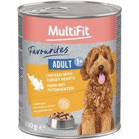MultiFit Favourites Nassfutter Hund Adult, Huhn mit Putenherzen 6x800 g