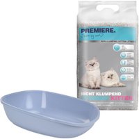 AniOne Junior Zestaw PREMIERE Żwirek dla kociąt higieniczny 12 l + AniOne Junior Toaleta otwarta Niebieski