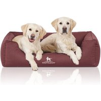 Knuffelwuff Orthopädisches Wasserabweisendes Hundebett Leon aus Velours mit Handwebcharakter rot XL
