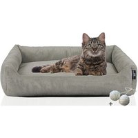 Rohrschneider ® Katzenbett waschbar mit Gratis-Beigabe, robuster Fein-Cordstoff grau