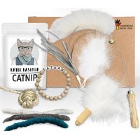 Kater Kasimir "CATDAD" Deluxe Set mit 9 beliebten Katzenspielzeugen aus Naturmaterial und handgemachtem Armband