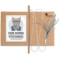Kater Kasimir Katzenangel aus Buchenholz mit Anhänger aus lustigen Bändern