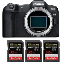 Appareil photo Canon EOS R8 + 3 SanDisk 32 Go Extreme Pro SDHC UHS-II 4K U3 300 Mo/s