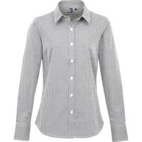 Premier Womens/Ladies Gingham Long-Sleeved Shirt (Schwarz/Weiß)