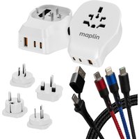 Maplin Worldwide Travel Adapter + USB-A-USB-C/Lightning/Micro USB 3-in