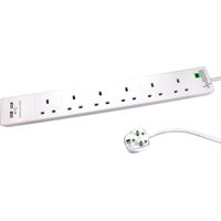 Cables Direct EXTENSION LEAD 6G SURGE 2 USB WHT 5M