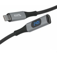 Plugable Technologies USB C Extension Cable 3.3 Ft, Digital Power Meter Tester for Monitoring USB-C Connections, Supports Fast Charging up to 240W, 4K 60Hz Display, 10Gbps Data, Digital Multimeter Tester