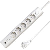 Microconnect 5-way USB Schuko Power Strip on/off switch 1.5M. White