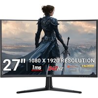 PIXL PX27CC301B 27 Inch 240Hz HDR 10+ Full HD Curved Gaming Monitor wi