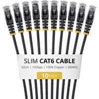 StarTech.com 50cm Black Slim CAT6 Cable. 10 Pack. Snagless. 100W PoE.