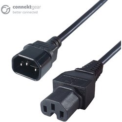 Connektgear 2M Mains Extension Hot Rated Power Cable C14 Plug To C15 S