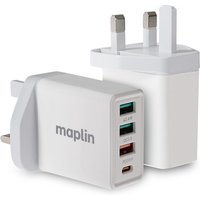 Maplin 4 Port USB Wall Charger 3x USB-A 2 1x USB-C PD QC 3.0 20W High